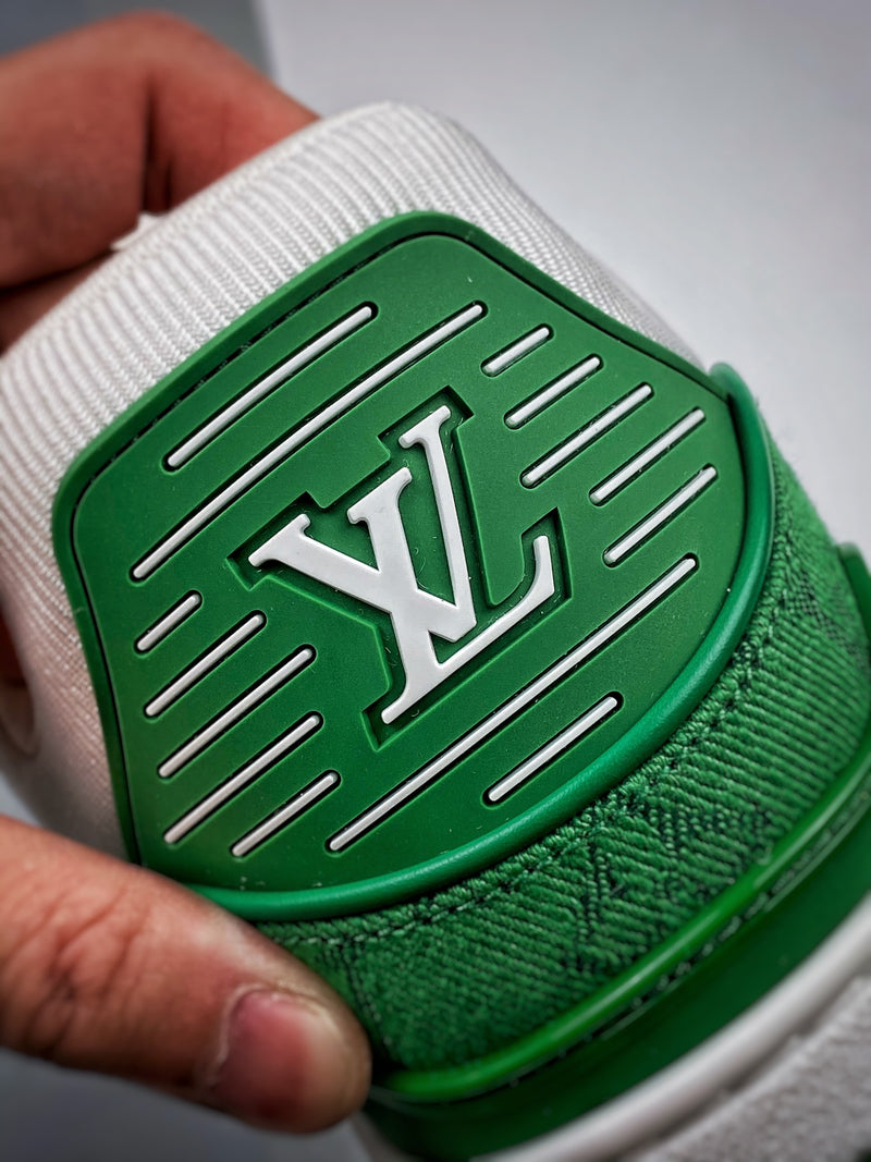 LV Trainer Green Monogram Denim White